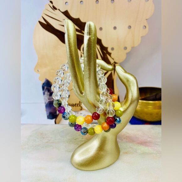 Handmade Clear Quartz& Mixed Rainbow Gemstone Bead Bracelet - Picture 6 of 6